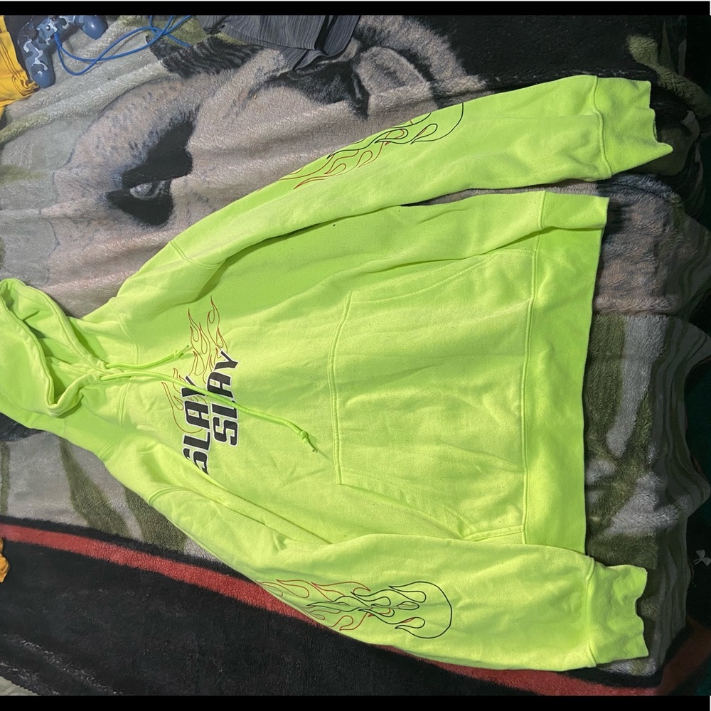 neon green hoodie fire